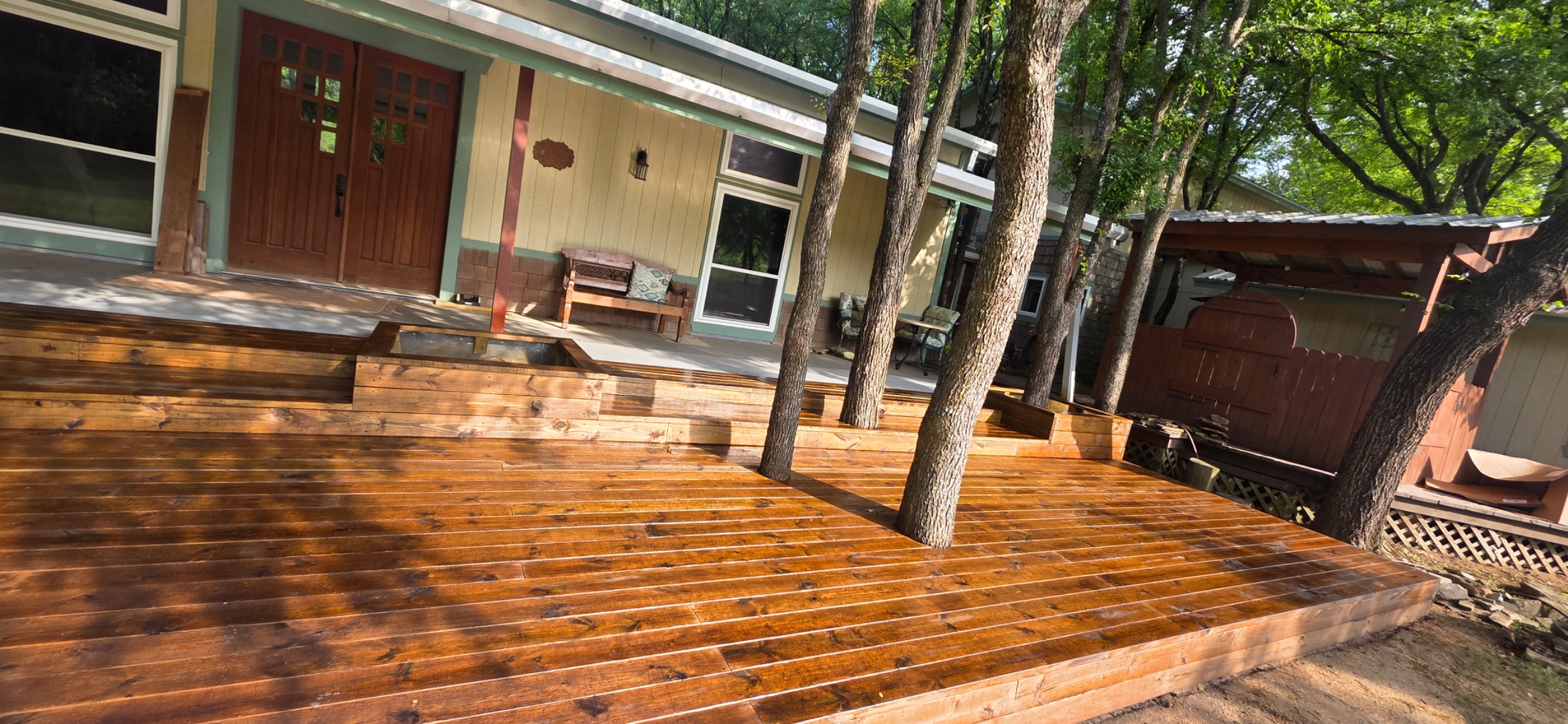 Finished stained wood deck built from scratch by Diamond Precise LLC in Burleson, TX